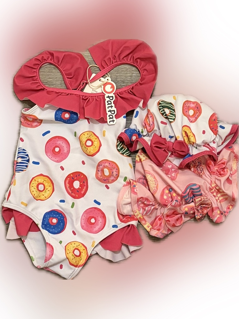 $10 w/ Bundle NWT 12-18m Baby Girls One-Piece Rash Guard Swimsuit w Matching Hat